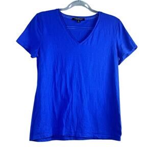 Jones New York Signature Blue V Neck Tee Cotton Stretch Short Sleeve Size M